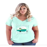 Ženska majica plus veličine V-izrez - jedan sretan kamper