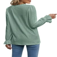 Cindysus Womens Baggy Dugi rukav Tee Dame Elegant bluza Solid ured u boji V izrez Losoviji košulje zeleni l