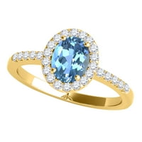 Mauli dragulji za žene 2. Carat Diamond i ovalni oblikovani plavi topaz prsten prsten 10k žuto zlato