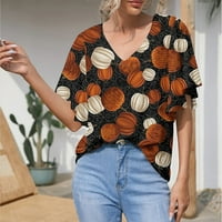 Hoksml vrhovi žene Ljetni modni ležerni print V izrez Labavi majica kratkih rukava Top bluza Pulover