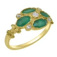 Britanci napravio 9k žuto zlato prirodni dijamant i smaragdni ženski prsten za izjavu - Veličine - Veličina