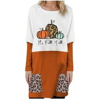 Modna ženska posadna majica s dugim rukavima Jesen Halloween Ispiši labavi fit bluza džepovi žene vrhovi