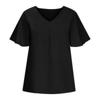 Yyeselk Women Chiffon Ljetni bluze Pure boje ruffle kratkih rukava V-izrez Lobane majice Lagani pulover