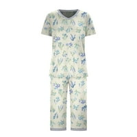 Fanxing Lounge set za žene Sets Ljeto V izrez kratkih rukava PJS Sleep odjeća Cropped pantalone S, M,