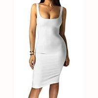 Wendunide Maxi haljina za žene Ženska modna čvrstoća u boji u tijeku gornja rukava bez rukava bijela