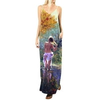 HHEI_K DISTER za spavaću spavaću sobu s dugim tankim kaiševima cvjetna casual dugačka ženska haljina