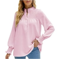 TDOQOT tipka dolje majice za žene - naglice u boji modni tunički bluze V-izrez casual dugih rukava ženski pad pada ružičasta veličina 2xl