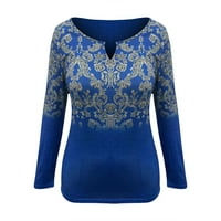 Miayilima Plus Size Ženske košulje Casual Tops Košulje za žene Zimska jesen dugih rukava V-izrez T-majice Plavi 3xl