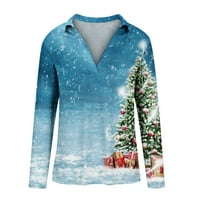 Lagani pulover za žene Slatka grafička treninga Tees Božićni bluza s dugim rukavima Sky Blue XXL