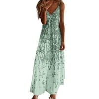 Ljetne haljine za žene plus veličine casual vintage cvjetni print V izrez bez rukava Spaghetti remen Cami Maxi haljina