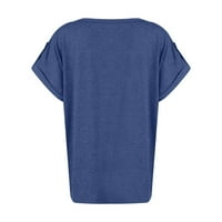Ženska bluza Bluza Čvrsti kratki rukav modni ženski plus ljetni Henley majice plavi xxxl