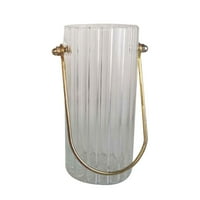 Clear cilindrični stakleni cvijet vaze prugaste linije s metalnom ručicom za trpezariju kuhinja čvrsta