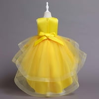 Okrug za bebe Girl Cvjetni haljini bez rukava Okrugli vrat Princess Dugo carisan žuta 3- godina