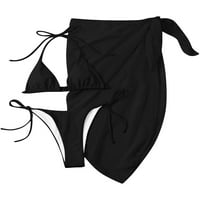 Kupaći kostimi za žene, ženska seksi moda trodijelna kravata-boja kupaći kupaći kostim bikini crni m