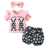 B91XZ Baby Girl Outfit Baby Girls Toddlers Horbts Bunny Prints Hotsa rukavi majica Tops Hlače hlače,