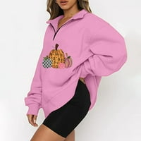 Žarifer ženske prevelike dukseve dukseve na pola zip pulover Halloween Print Fal modni odjeća Y2K odjeća