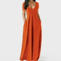 Roliyen Maxi haljine za žene modne žene casual plus size čvrsti V-izrez s kratkim rukavima duga haljina
