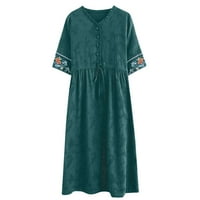 Haljina od Caveitl za žene, Ženske ljetne tiskanje modnih džepova Izvođenje umjetničkog pamučnog i posteljine haljina zelena, l