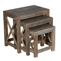 Ručno izrađena seoska kuća Mango drvne stolove za gniježđenje, prekrižene ploče, rustikalni smeđi - saltoro sherpi