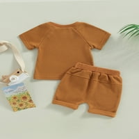 Toddler Baby Boy Djevojka odjeća s kratkim rukavima vafla pletena majica s punim bojama za kratke hlače se postavljaju ljetna odjeća