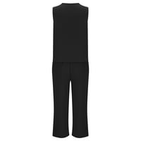 Ženska posteljina setovi ljetne odjeće Modni V-izrez Tip + labavi džepni pantalone, crno - ljetna ušteda