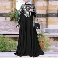 Ženske haljine okrugli dekolte casual maxi tiskana ljetna haljina s dugim rukavima crna 5xl