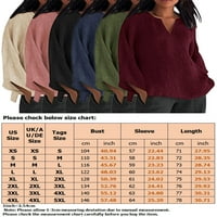 Beiwei Dame vrhovi pune boje TEE V izrez T majica Vintage Pulover Ženska majica Dugi rukav udoban tunika