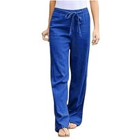 Ženske posteljine hlače Ležerne prilike izravne pantalone za izvlačenje elastičnih struka visokog struka širokog nogu hlača sa džepovima