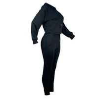 Jyeity Ženski srednji modni pulover s dugim rukavima Pulover čiste boje pantalone casual odijelo ženske ležerne kombinezone crna veličina l