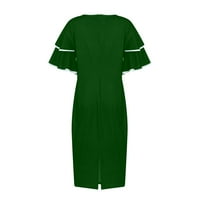 Haljine za žene V-izrez Dužina koljena za slobodno vrijeme od ispisane haljine kratkih rukava zelena