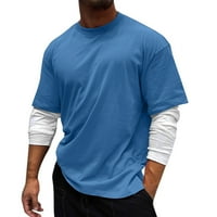 Muška majica musko casual solid patchwork rukav majica bluza dugih rukava okrugli vrat na vrhu majica