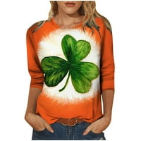 Honeeladyy prodaja ženskih svetog Patricka dugih rukava Green Slatka Lucky Clover Graphic majica Labave lagane majice