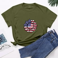 Ženske košulje Ženska modna dana nezavisnosti Ispisuje Casual okrugli vrat Majica kratkih rukava Top Army Green S