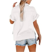 Hinvhai Plus Veličina Ženska vrhova Majica čvrstog gumba Ženska V-izrez Labava majica bluza na klirensu