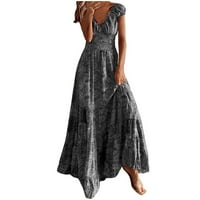 Haljine za žene za žene, modni ženski šifon ljetni casual tisak V-izrez kratki rukav duga haljina