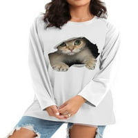Ženska TEE CACT Crta majica Mačja Ispis Majica Lagana tunika Bluza Radni pulover bijeli 3xl