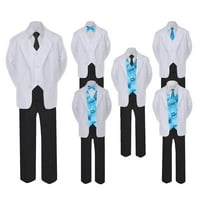 5- formalno crno bijelo odijelo set tirkizni luk dugi kravate prsluk dječak dječji smk