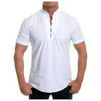 Muška posteljina kratka rukava majica sa kratkim kratkim kratkim ovratnikom Ljetni vrh, bijeli, xxxxxl