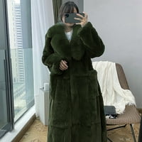 Black Fau kaput Women plus veličina Luksuzni Fau Furs kaput topla gornja odjeća Duga kaput vojska zelena