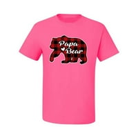Papa Bear Cool Plaid Design Dizajn Ružnog božićnog džempera Muška grafička majica, Neon Pink, Velika