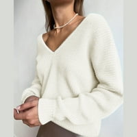 Akiihool ženski džemperi za rad Žene prevelizirani pleteni džemper sa čvrstim vintage Crewneck bočni