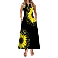Ljetna cvjetna haljina za žene Žene Linijska haljina Maxi dugi haljina bez rukava cvjetni ispis džep za ispis ljetni okrugli vrat Moderan rad Elegantna haljina