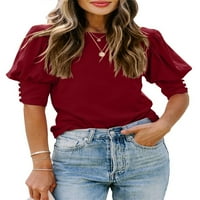 Ženska ljetna majica casual okrugli vrat vrhovi lisnata rukave pulover pulover labavo bluza 2xl