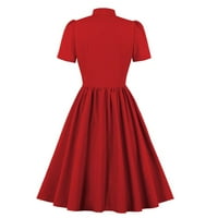 Clearsance Ljetne haljine za žene Srednja dužina modni čvrsti kratki rukav A-line rugajući izrez Dress