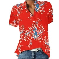 USMIXI ženski vrhovi suncokret print V-izrez kratkih rukava majice ljetni modni publovci izrez udobne