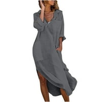 Puntoco ljetne haljine za ženske džepove dugih dugih rukava isključuju se ovratnike tamno siva 12