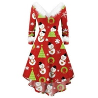Miayilima Mini haljine za žene božićne ploče na ploči s dugim rukavima V ovratnik asimetrična haljina