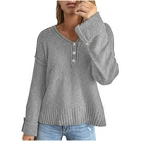 Žene Casual Soild Dugi rukav gumb pletenje pulover V-izrez džemper za kaput hot8sl488939