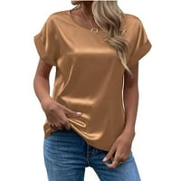 Žene ljetne vrhove T-majice Ljetni elegantan kruti okrugli vrat Rollirani kratki rukav saten sil bluza