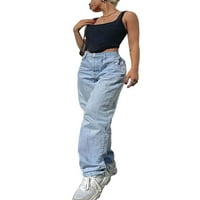 Žene Modne traper hlače High Squik Print Ravne noge Baggy Jeans Casual Looba Dečko pantalone
